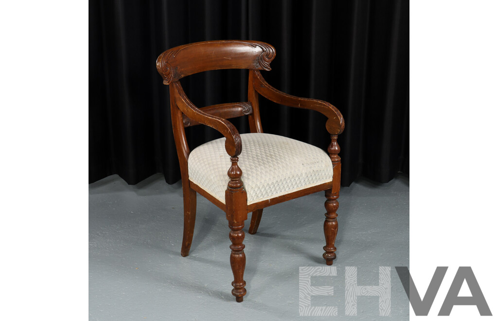 Vintage Mahogany Carver with Upholstered Seat