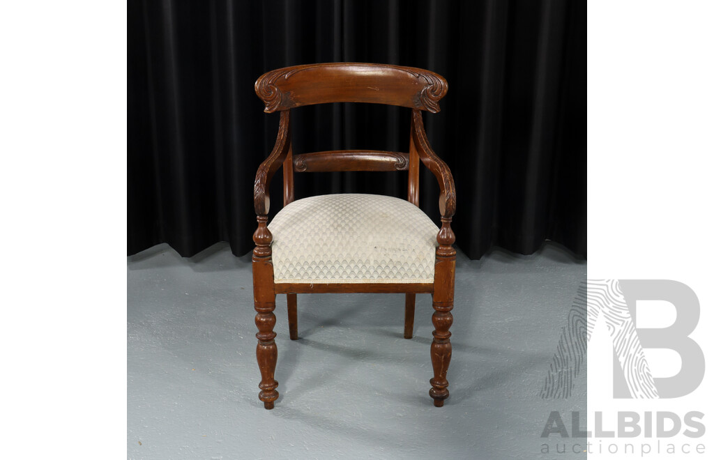 Vintage Mahogany Carver with Upholstered Seat