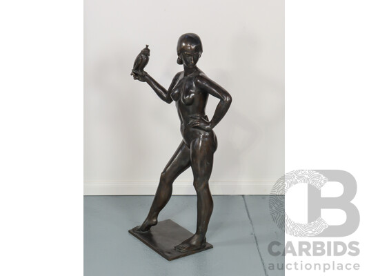 After Allan Clark - Female Nude with Falcon Cast Bronze