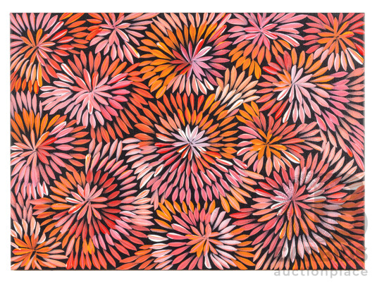 Sharon Numina (20th Century, Indigenous-Australian, 1981-), Bush Medicine Flowering, Acrylic on Canvas, 38H x 53W cm