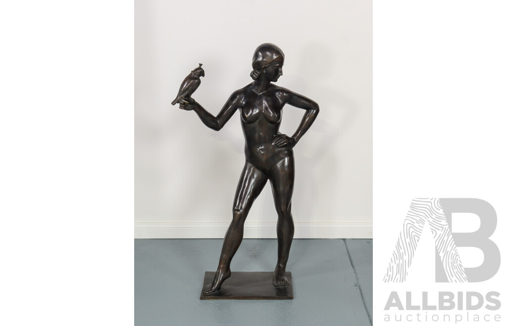 After Allan Clark - Female Nude with Falcon Cast Bronze