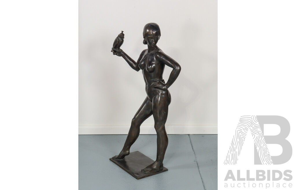 After Allan Clark - Female Nude with Falcon Cast Bronze