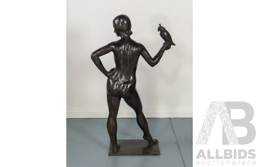 After Allan Clark - Female Nude with Falcon Cast Bronze
