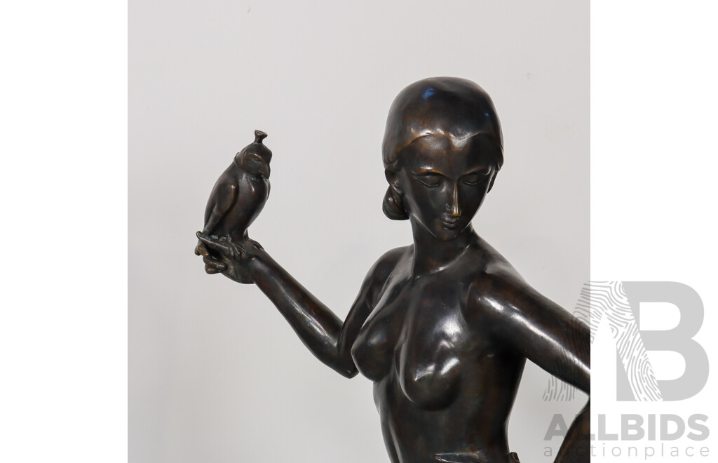 After Allan Clark - Female Nude with Falcon Cast Bronze