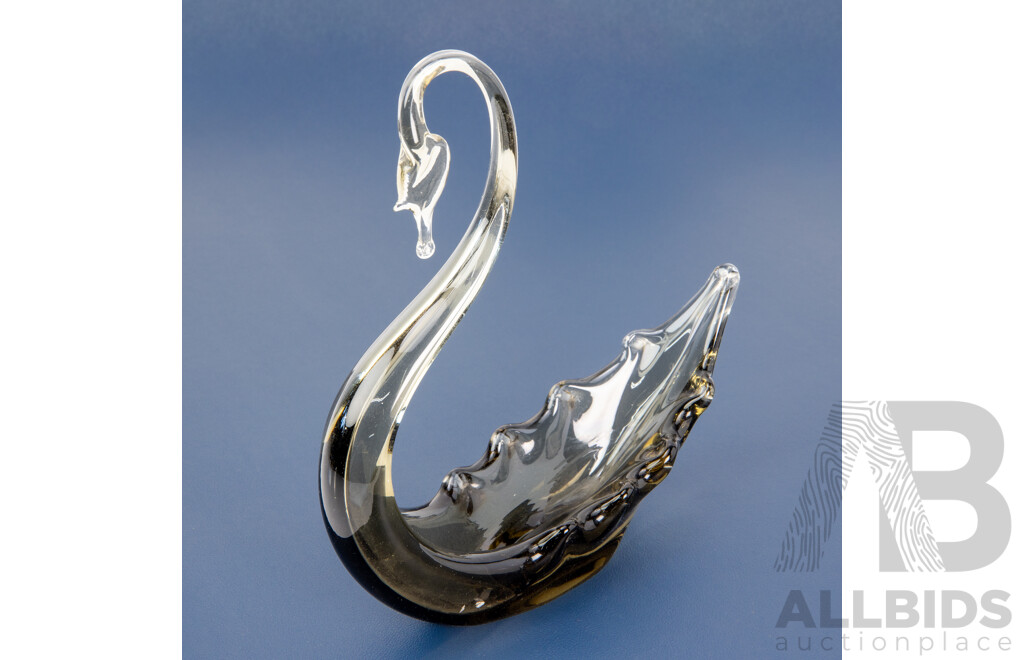 Vintage Smoky Art Glass Swan Form Float Vase