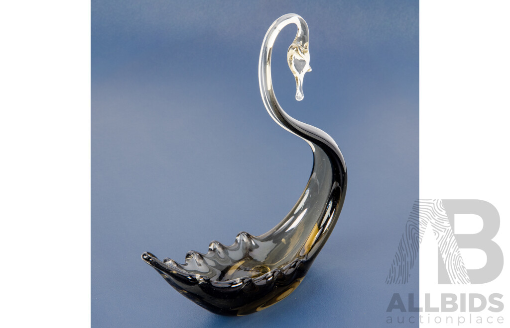Vintage Smoky Art Glass Swan Form Float Vase