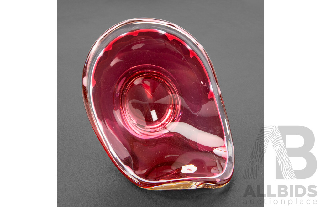 Vintage 1954 Coquille Series Sommerso Art Glass Vase by Paul Kedelv for Flygsfors