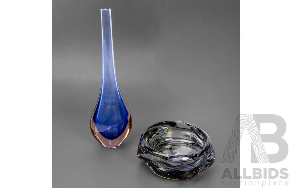 Whitefriers Art Glass Bowl and Art Glass Stem Vase