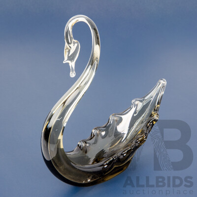 Vintage Smoky Art Glass Swan Form  Float Vase