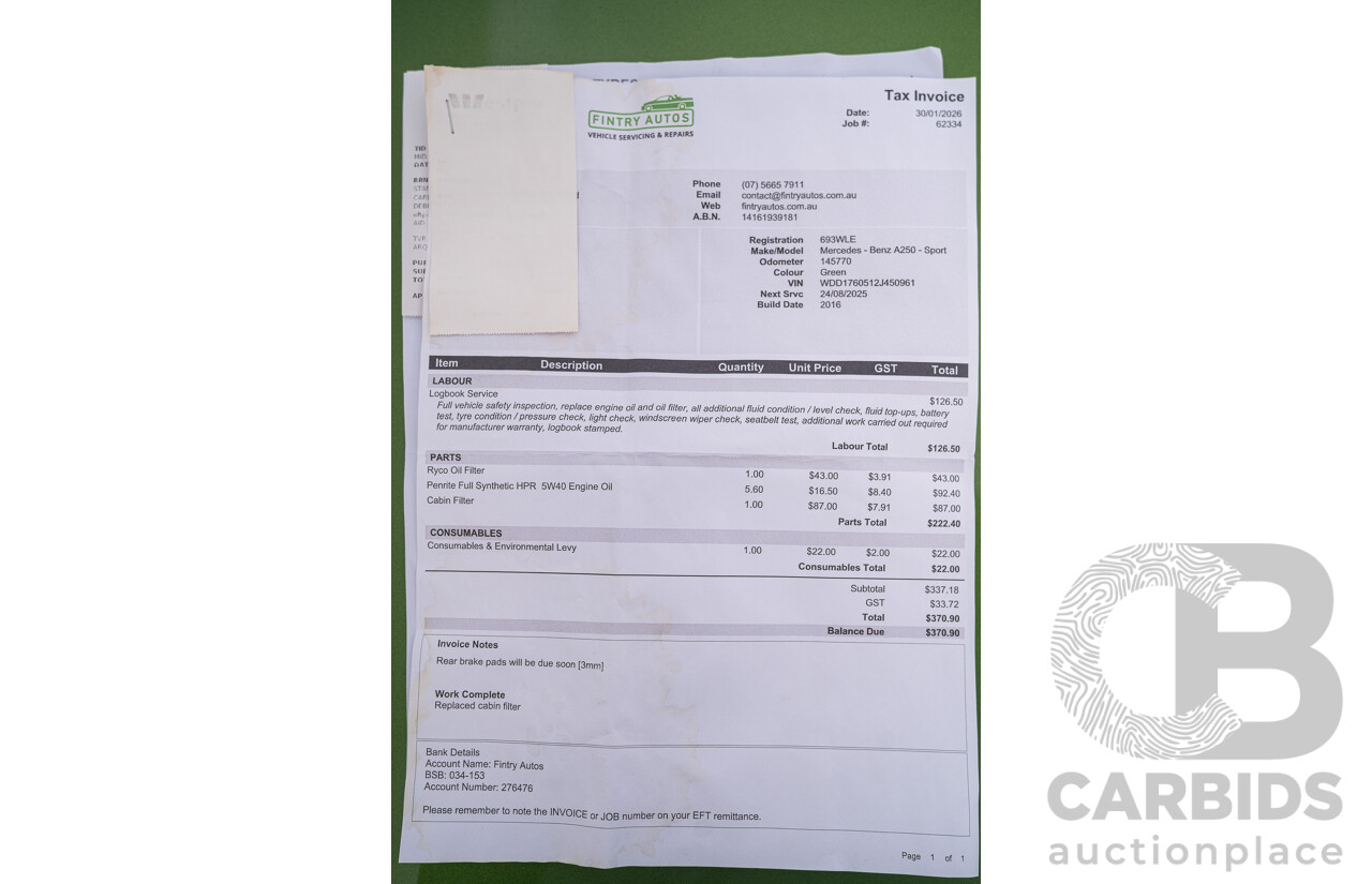03/2016 Mercedes Benz A250 Sport 4Matic (AWD) 176 MY15 5d Hatchback Elbaite Green Metallic Turbo 2.0L