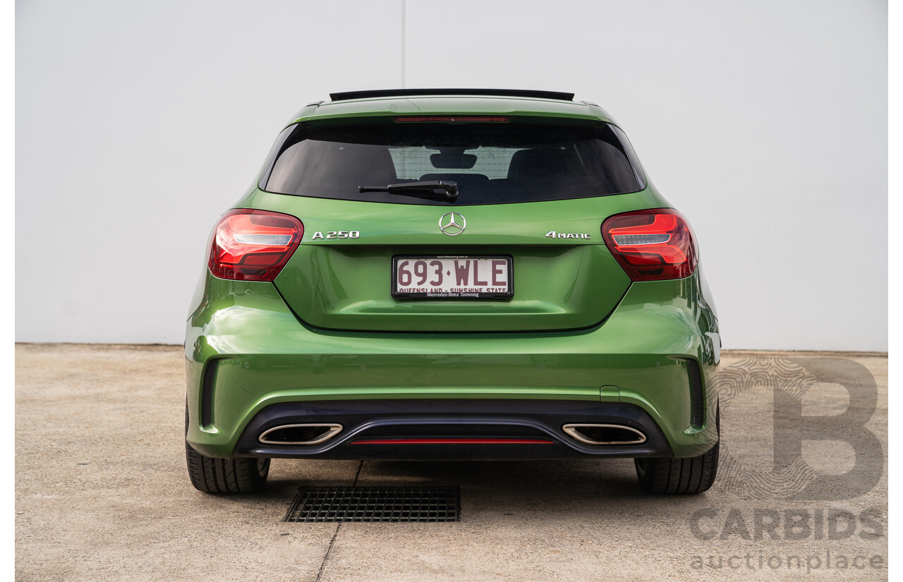 03/2016 Mercedes Benz A250 Sport 4Matic (AWD) 176 MY15 5d Hatchback Elbaite Green Metallic Turbo 2.0L