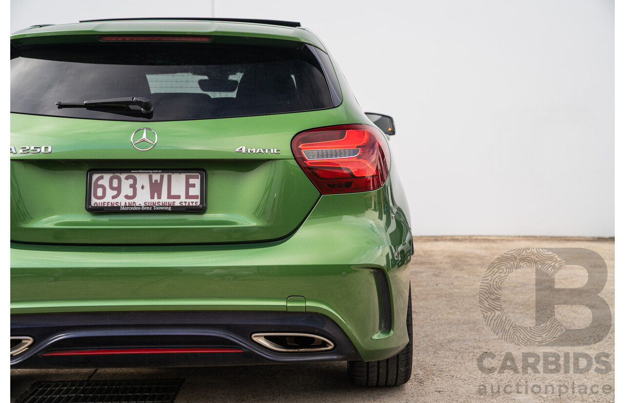 03/2016 Mercedes Benz A250 Sport 4Matic (AWD) 176 MY15 5d Hatchback Elbaite Green Metallic Turbo 2.0L