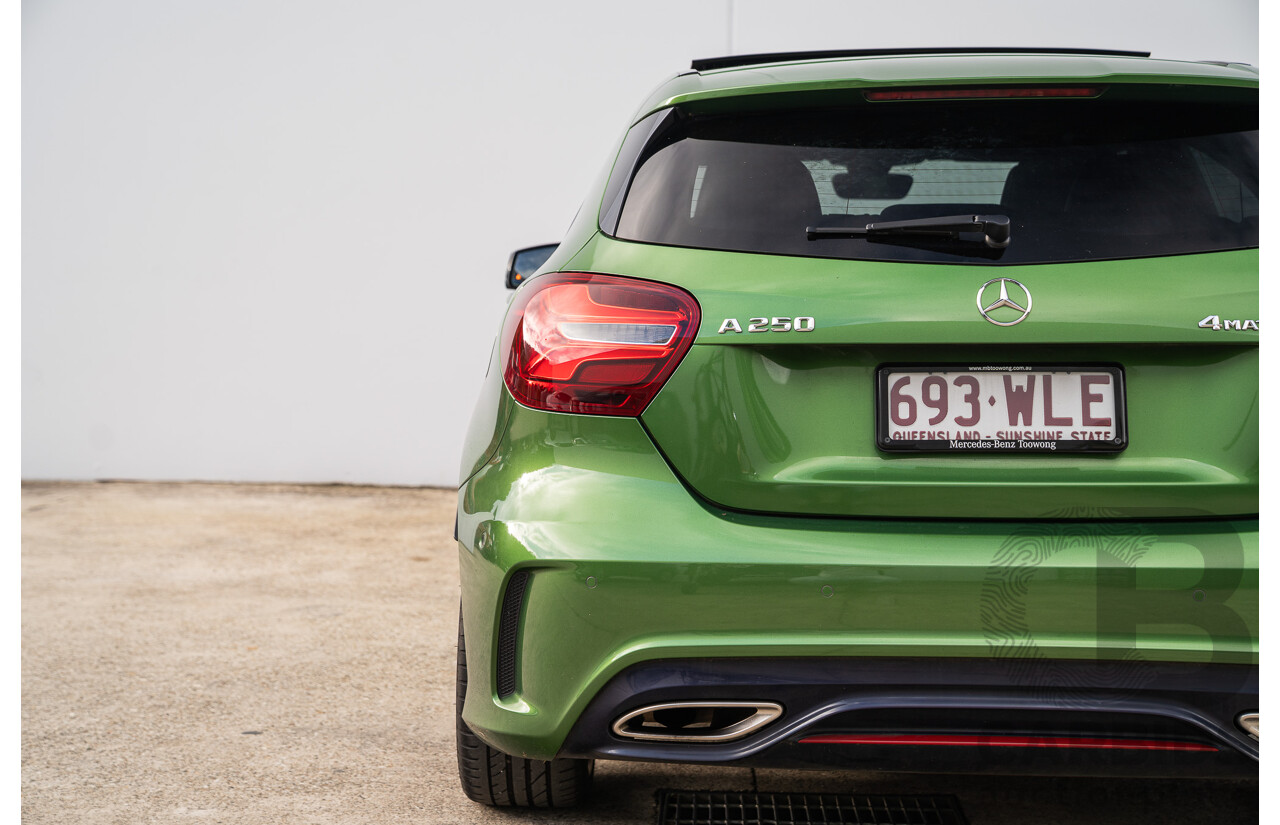 03/2016 Mercedes Benz A250 Sport 4Matic (AWD) 176 MY15 5d Hatchback Elbaite Green Metallic Turbo 2.0L