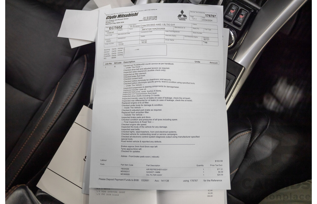 2/2019 Mitsubishi Eclipse Cross Exceed (AWD) YA MY19 4d Wagon Titanium Grey Metallic Turbo 1.5L