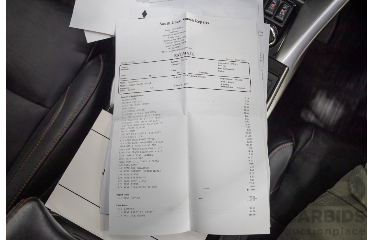 2/2019 Mitsubishi Eclipse Cross Exceed (AWD) YA MY19 4d Wagon Titanium Grey Metallic Turbo 1.5L