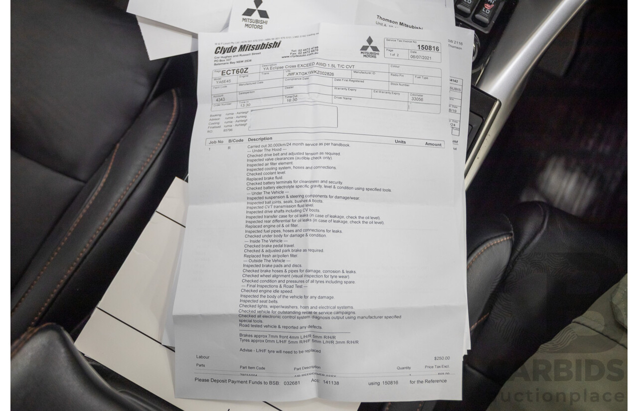 2/2019 Mitsubishi Eclipse Cross Exceed (AWD) YA MY19 4d Wagon Titanium Grey Metallic Turbo 1.5L