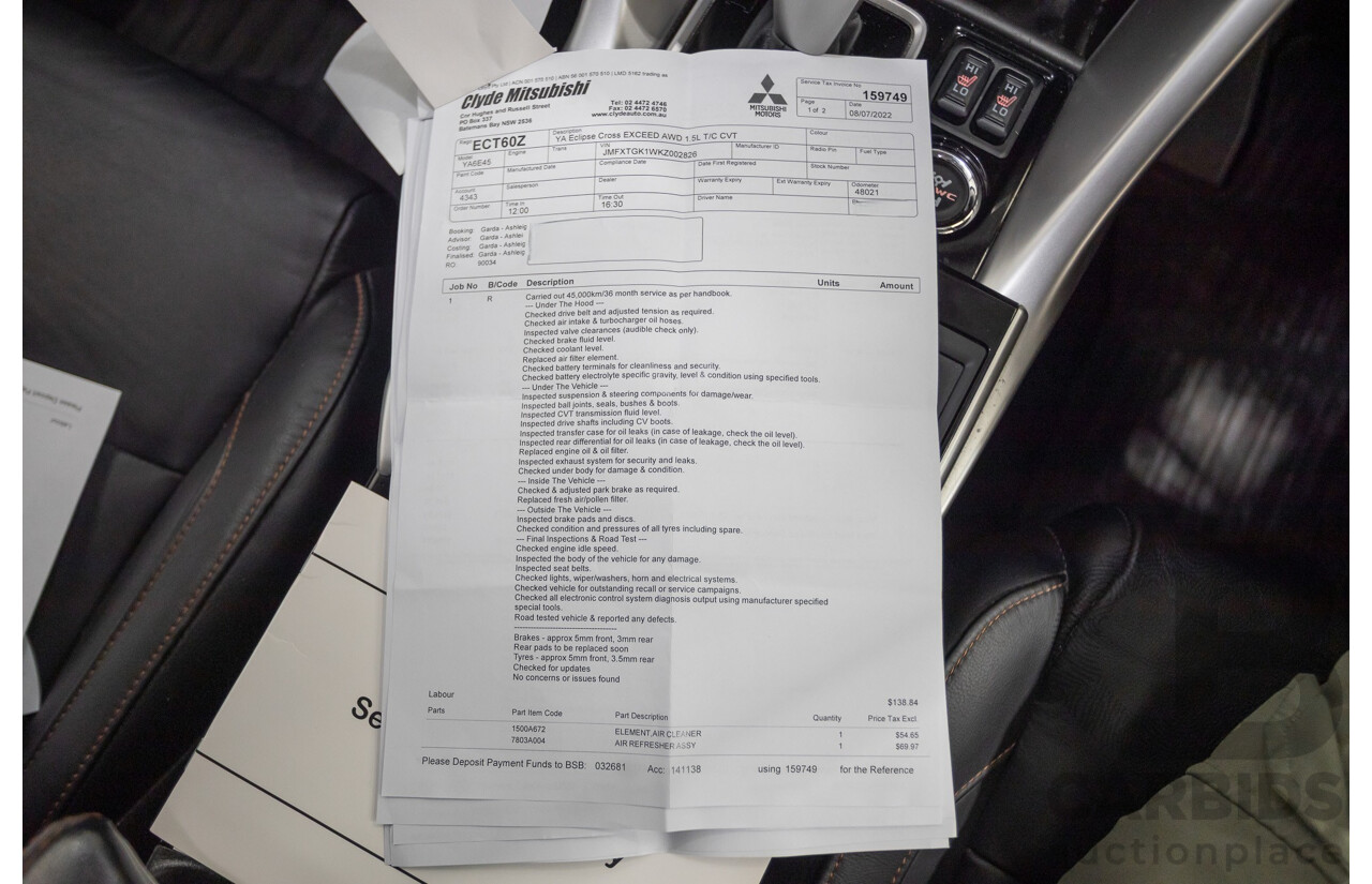 2/2019 Mitsubishi Eclipse Cross Exceed (AWD) YA MY19 4d Wagon Titanium Grey Metallic Turbo 1.5L