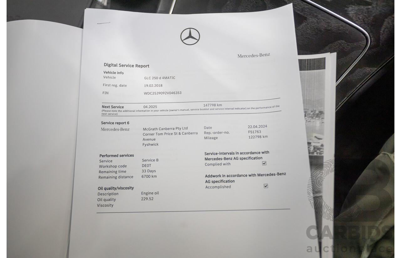 1/2018 Mercedes-Benz GLC 250d (AWD) 253 MY18 4d Wagon Selenite Gray Metallic Twin Turbo Diesel 2.1L