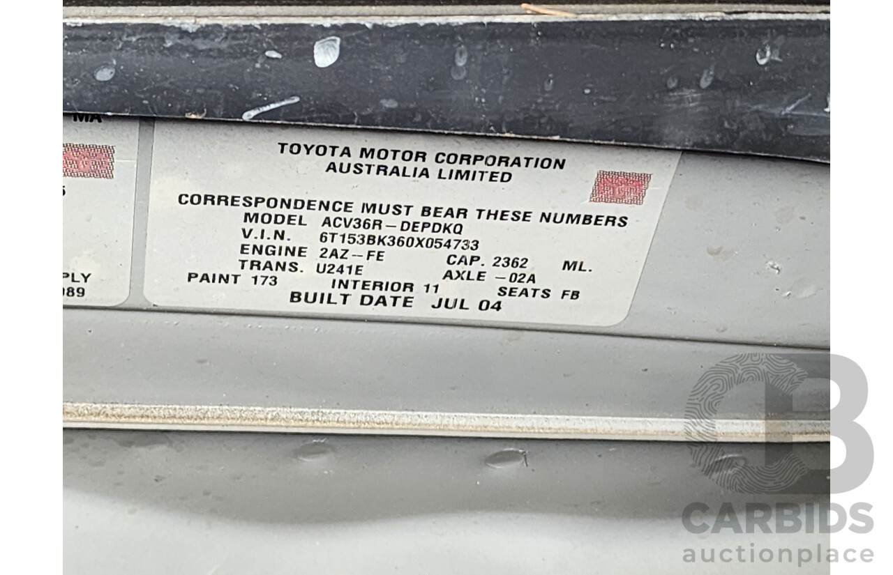07/2004 Toyota Camry Altise ACV36R 4d Sedan Silver 2.4L