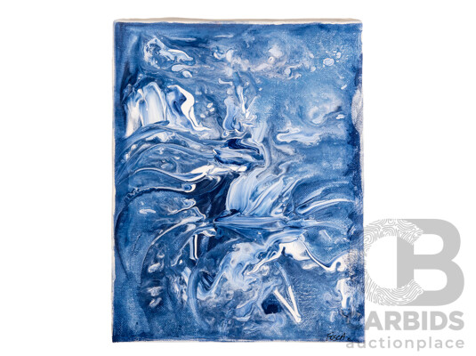 Fosca (20th Century, Australian), Stormy Coast (2026) & Ocean's Blue (2025), Original Pair of Acrylic on Canvases, 20H x 20W cm & 20H x 25W cm (2)
