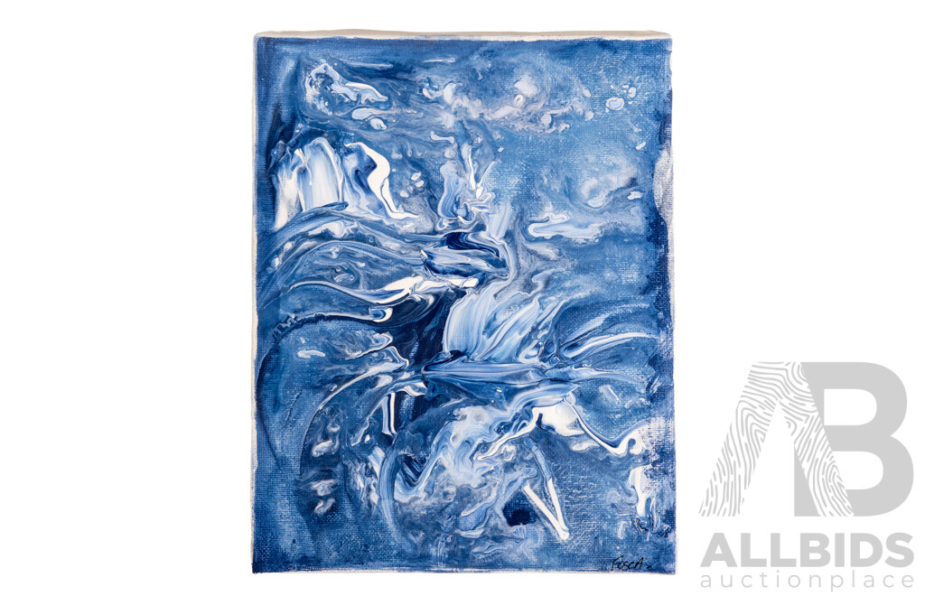 Fosca (20th Century, Australian), Stormy Coast (2026) & Ocean's Blue (2025), Original Pair of Acrylic on Canvases, 20H x 20W cm & 20H x 25W cm (2)