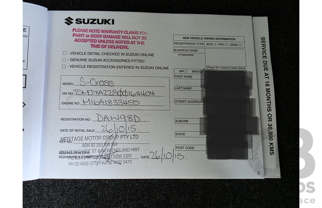 10/2015 Suzuki S-Cross GLX JY 4D Wagon Silky Silver Metallic 1.6L