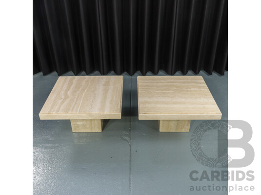 Pair of Modern Travertine Side Tables