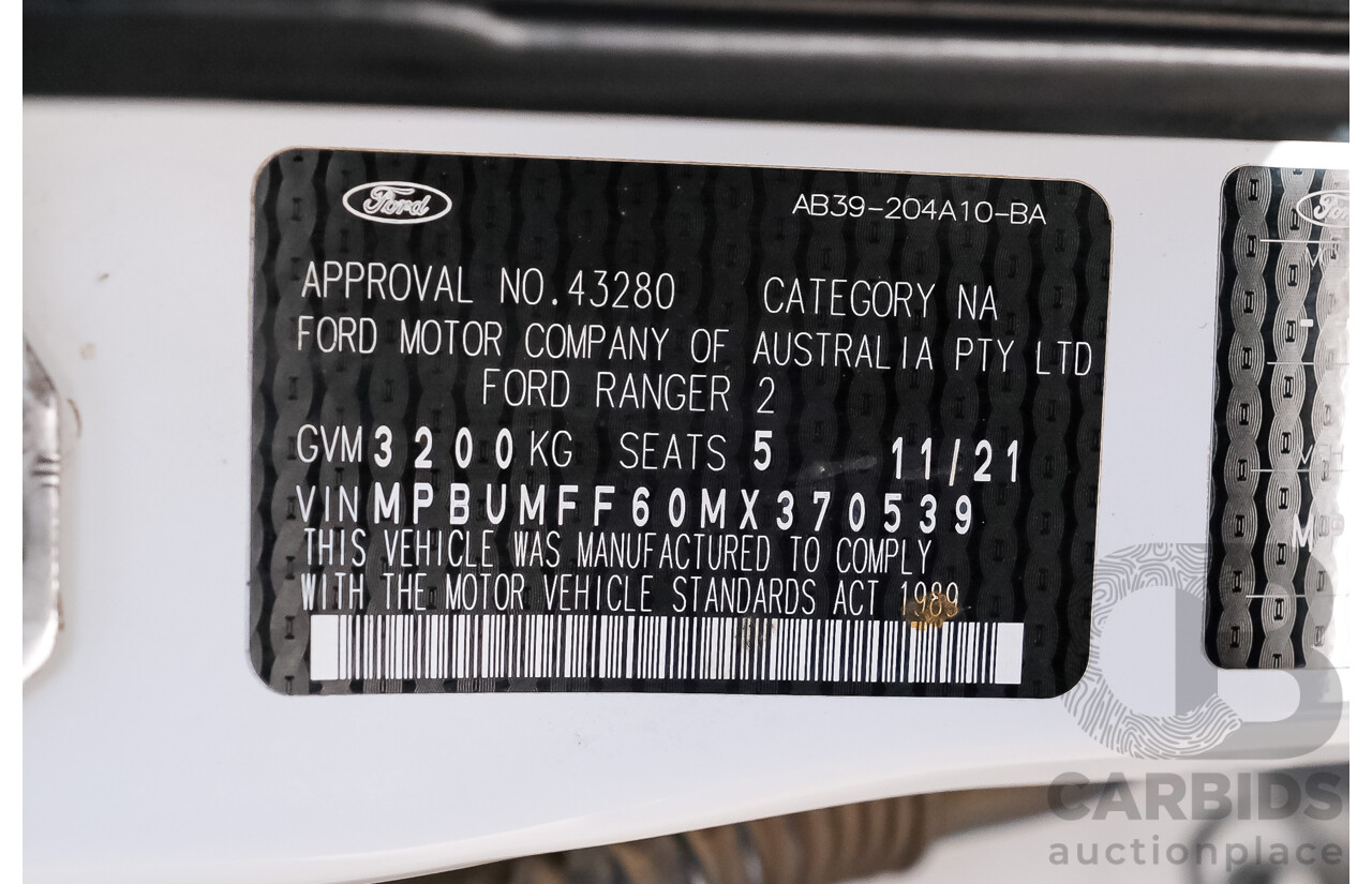 12/2021 Ford Ranger XLT 2.0 Hi-Rider PX MKIII MY21.75 Double Cab P/Up Arctic White Twin Turbo Diesel 2.0L