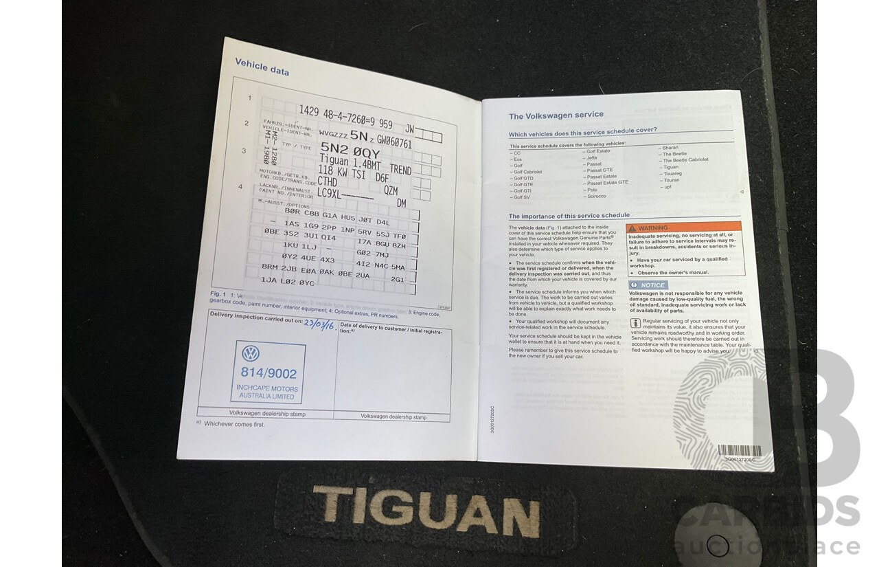 03/2016 Volkswagen Tiguan 118 TSI 5NC MY16 4D Wagon Deep Pearl Black Metallic Twincharged 1.4L