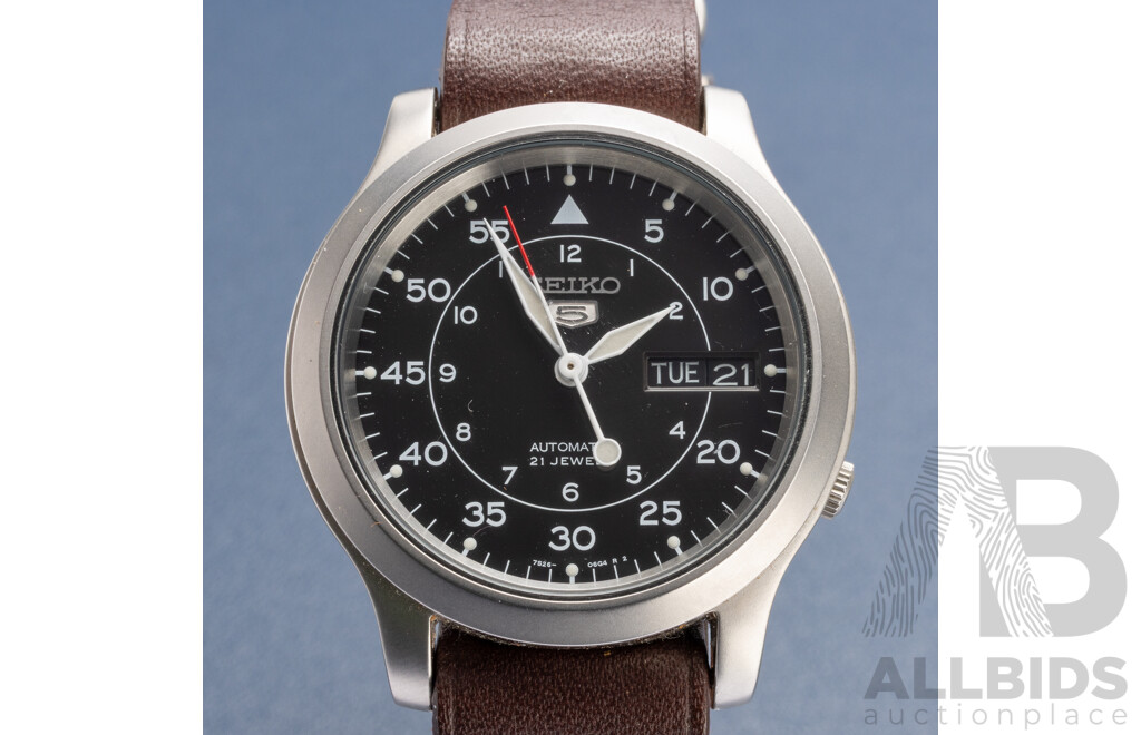 Seiko 5 Black Dial Military Style Automatic Wristwatch - 7S26-02J0