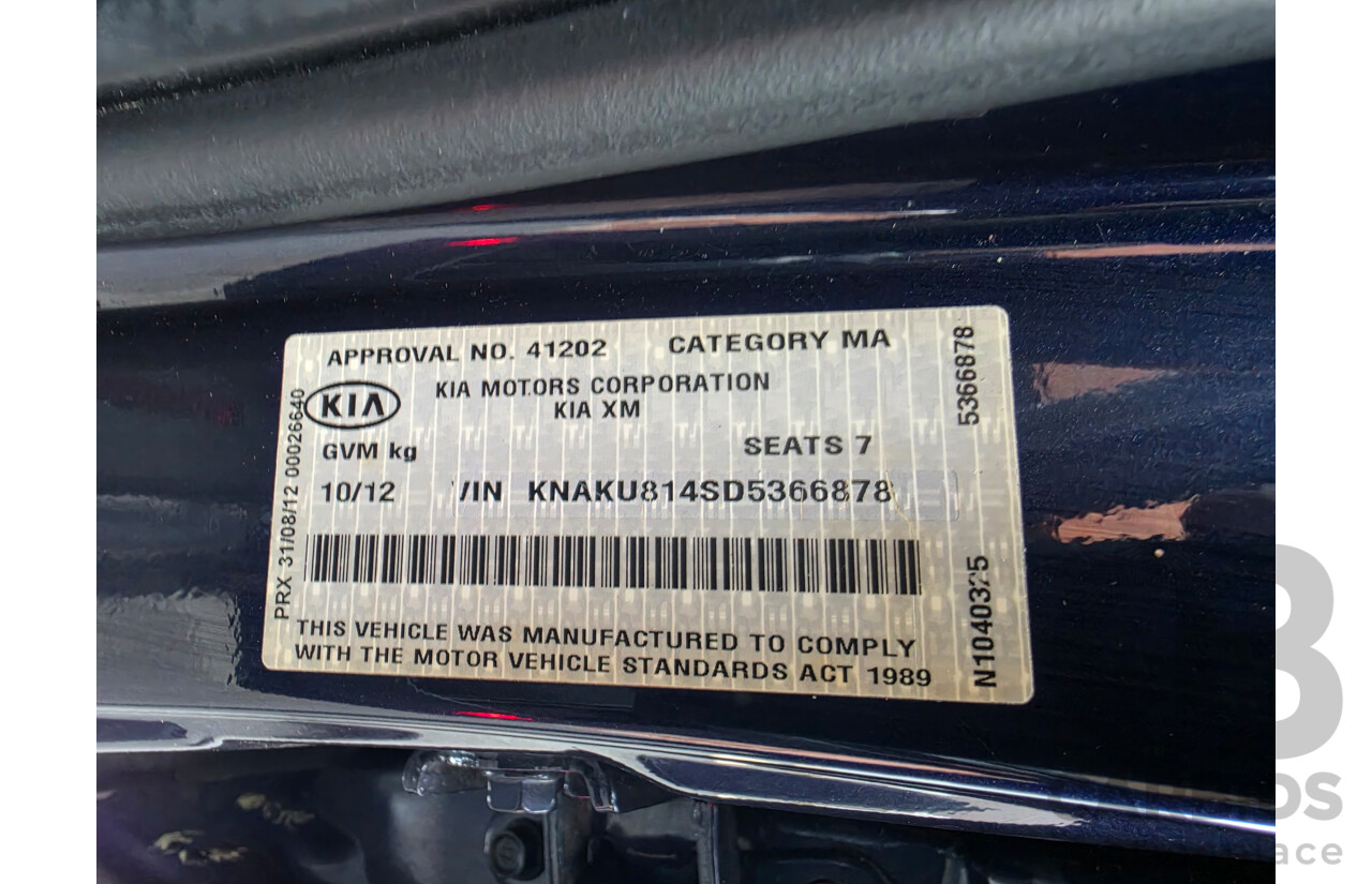 10/2012 Kia Sorento Platinum (4x4) XM MY13 4d Wagon Blue Turbo Diesel 2.2L - 7 Seats