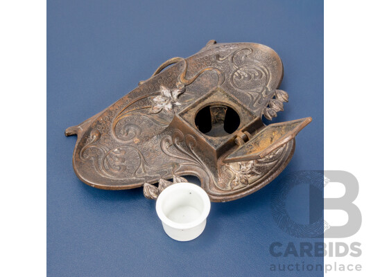 Cast Iron Art Nouveau Inkwell by L Meyer Jur & Co, Circa 1900