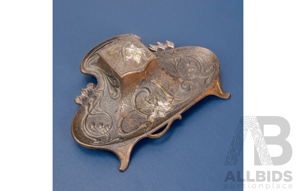 Cast Iron Art Nouveau Inkwell by L Meyer Jur & Co, Circa 1900
