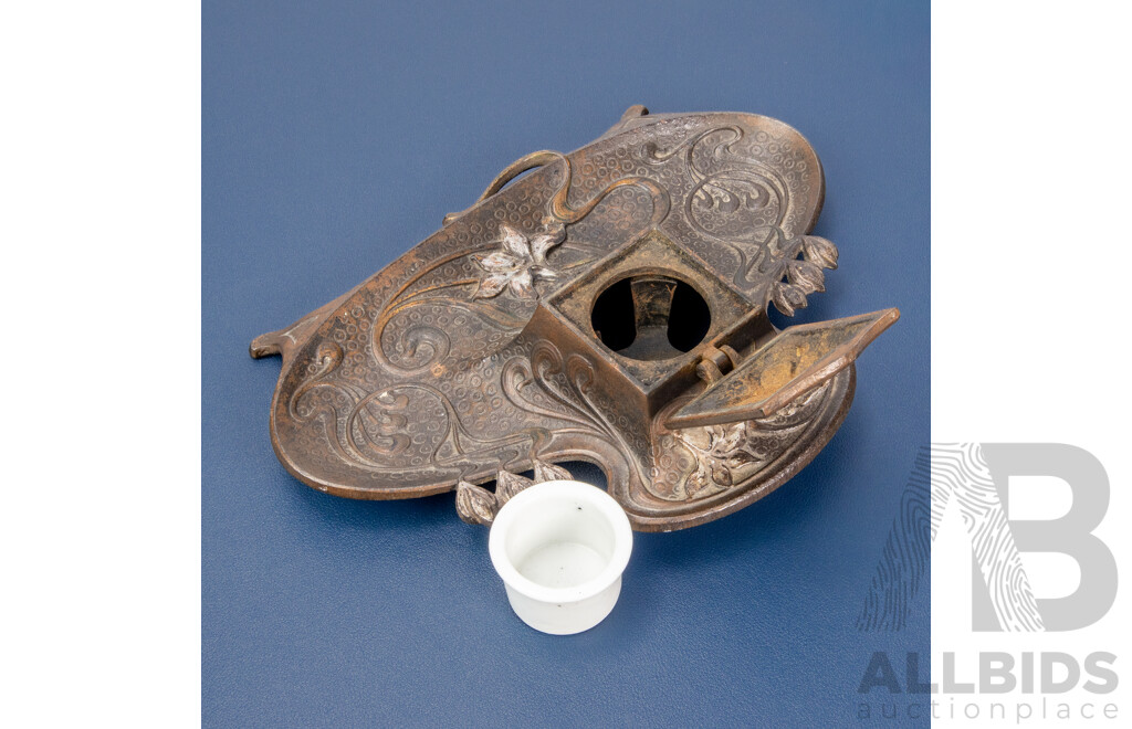Cast Iron Art Nouveau Inkwell by L Meyer Jur & Co, Circa 1900