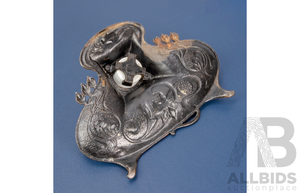 Cast Iron Art Nouveau Inkwell by L Meyer Jur & Co, Circa 1900