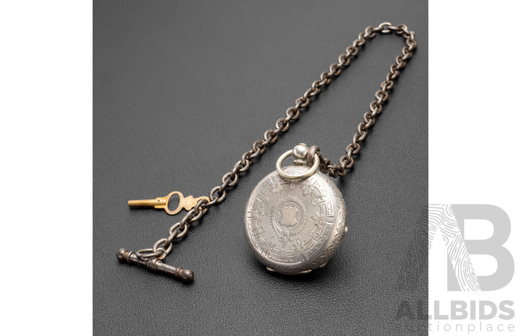 Vintage 935 European Fine Silver Engraved Pocket Watch - 43.91gms
