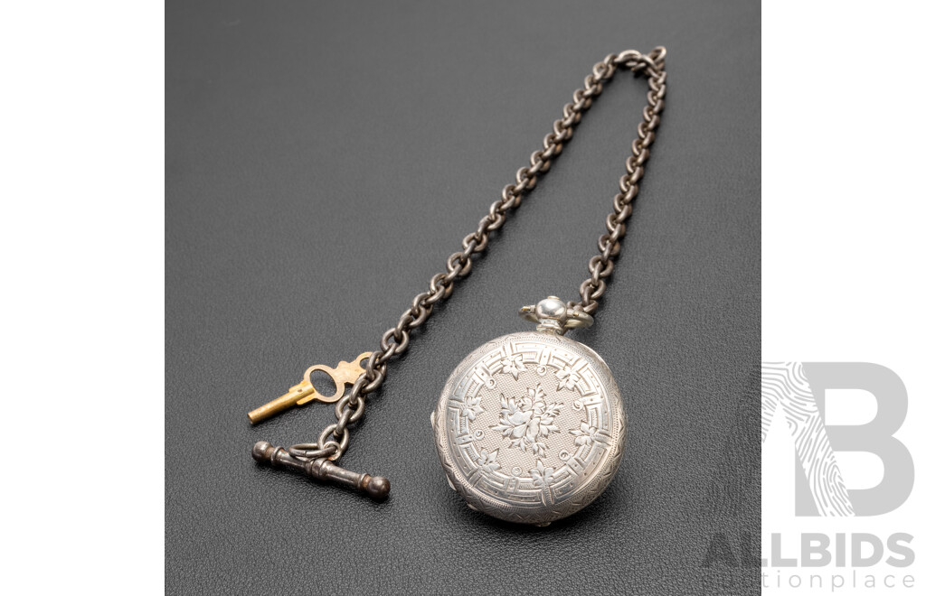 Vintage 935 European Fine Silver Engraved Pocket Watch - 43.91gms