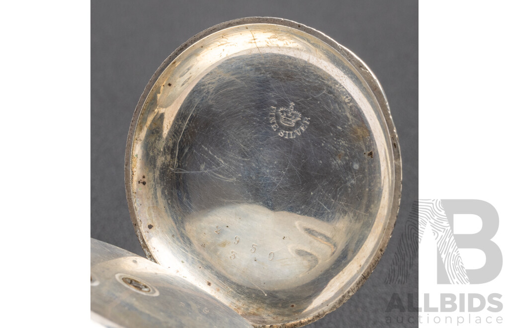 Vintage 935 European Fine Silver Engraved Pocket Watch - 43.91gms