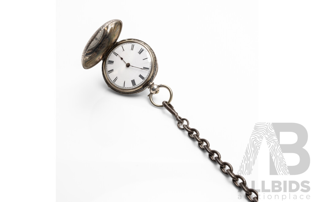 Vintage 935 European Fine Silver Engraved Pocket Watch - 43.91gms