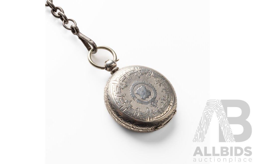 Vintage 935 European Fine Silver Engraved Pocket Watch - 43.91gms