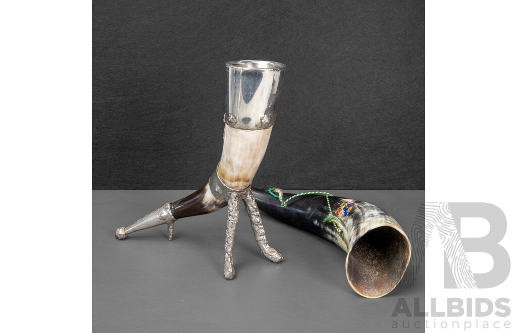 Vintage Horn Drinking Vessel with Horn Whistle