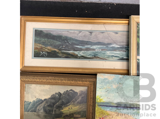 Variety of Vintage Coastal Landscape Paintings, Including M. Joensen, J. Koskie, V. Loria and Others - Lot of 7