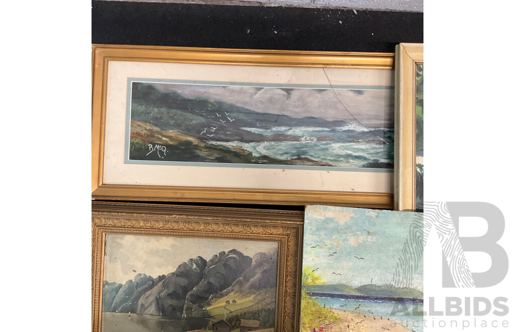 Variety of Vintage Coastal Landscape Paintings, Including M. Joensen, J. Koskie, V. Loria and Others - Lot of 7