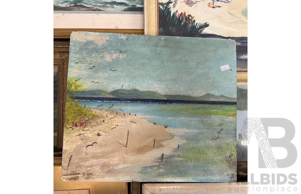 Variety of Vintage Coastal Landscape Paintings, Including M. Joensen, J. Koskie, V. Loria and Others - Lot of 7