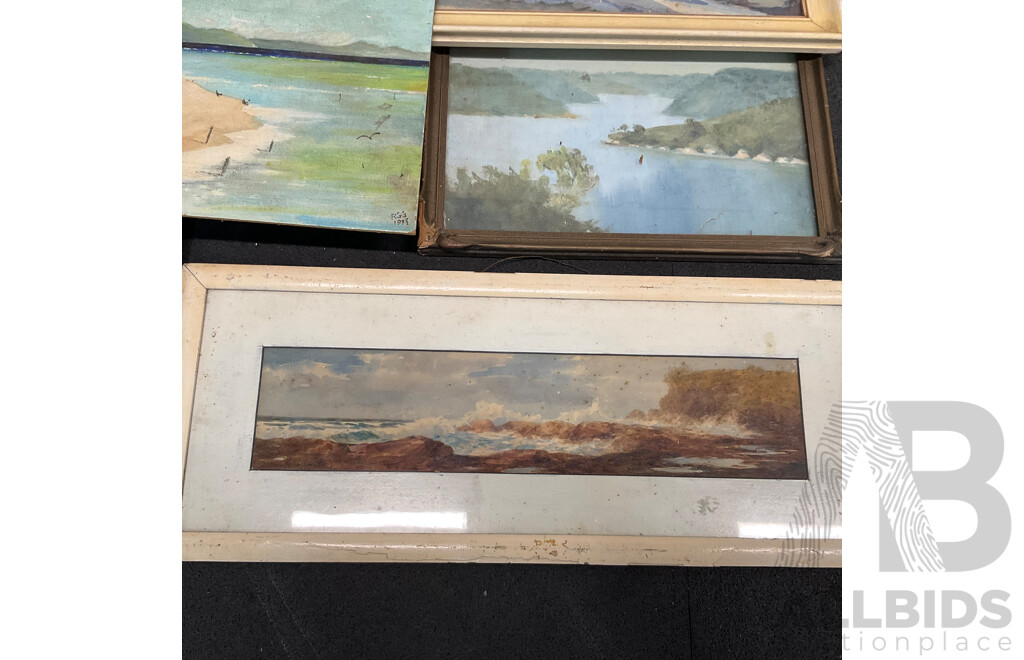Variety of Vintage Coastal Landscape Paintings, Including M. Joensen, J. Koskie, V. Loria and Others - Lot of 7