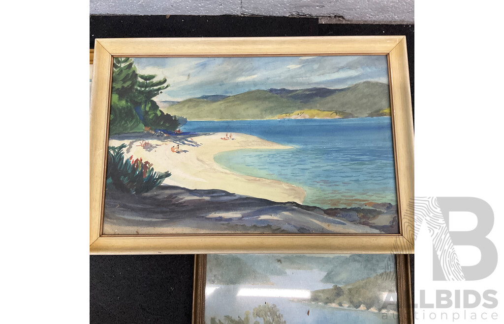Variety of Vintage Coastal Landscape Paintings, Including M. Joensen, J. Koskie, V. Loria and Others - Lot of 7