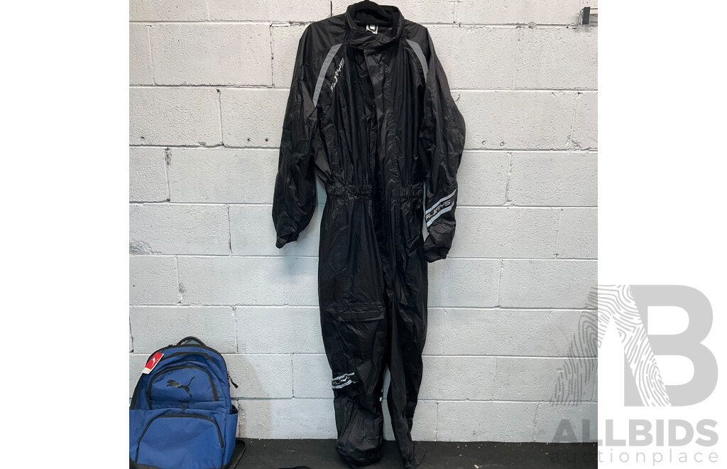 Assorted Car Accessories, Including Tire Spanner, RJAYS Tempest Suit Size L, Pet Car Seat Cover, PUMA Backpack and More - Lot of 6
