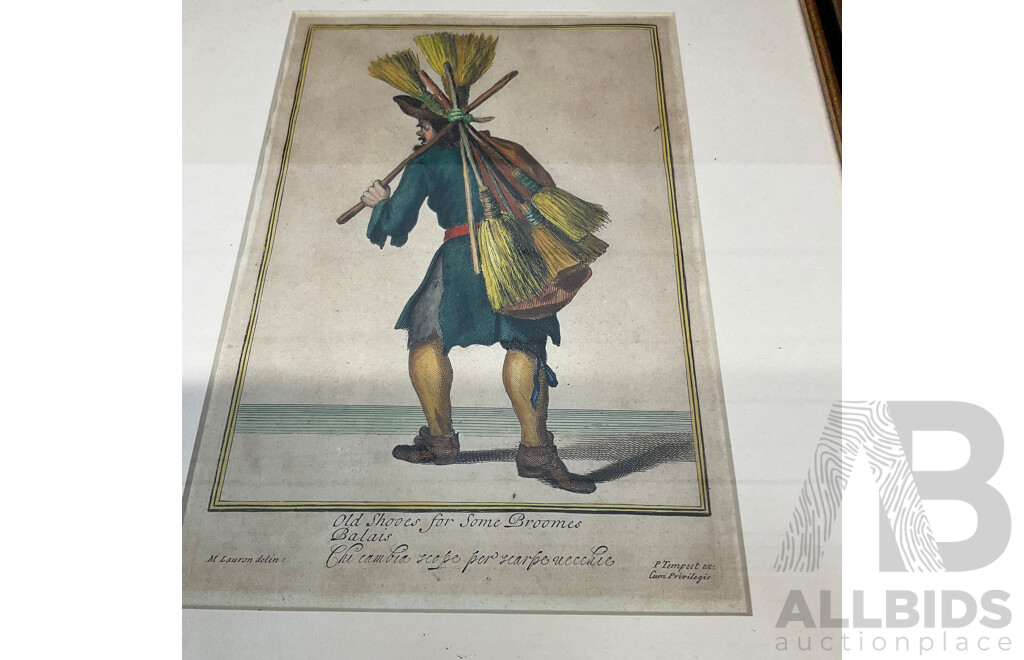 Two Vintage Prints, Cryes of London ''Saleswomen of Almanacks'' and ''Old Schooes Fro Some Broomes''