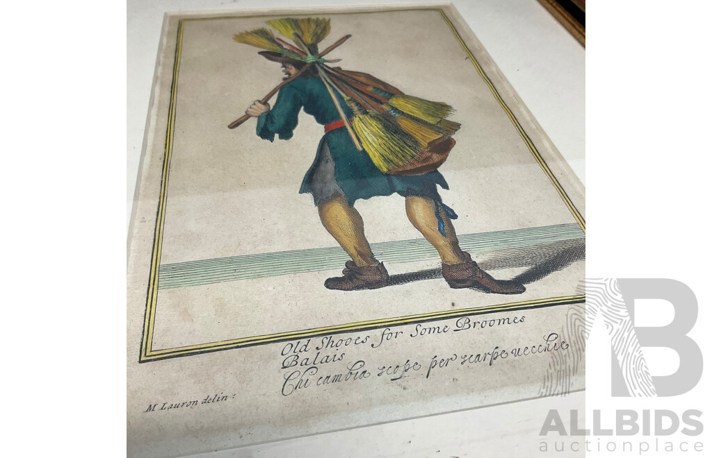 Two Vintage Prints, Cryes of London ''Saleswomen of Almanacks'' and ''Old Schooes Fro Some Broomes''