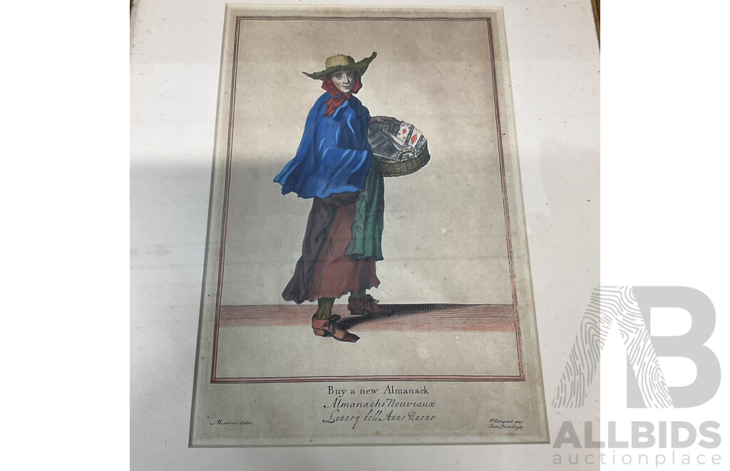 Two Vintage Prints, Cryes of London ''Saleswomen of Almanacks'' and ''Old Schooes Fro Some Broomes''